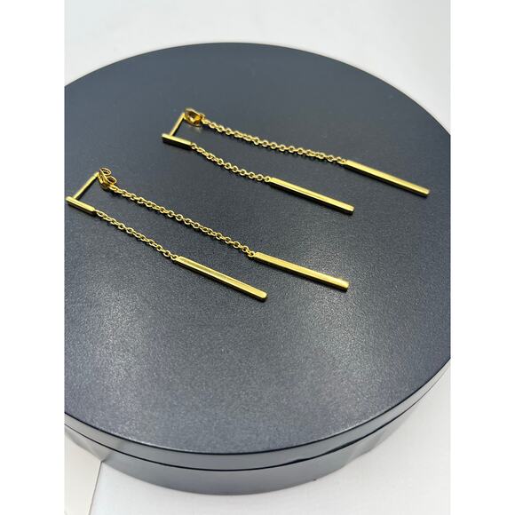 Gorjana Signed Mave 18K Gold plated Front Back Double Drop Long Earrings - Picture 3 of 7